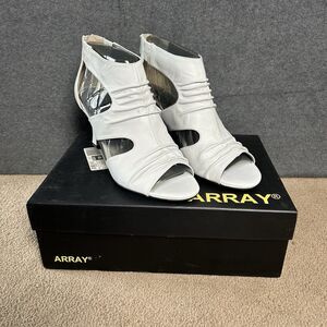 Array White Leather Strappy Heels Sandals Women's Size 8.5M Back Zip Shoes READ
